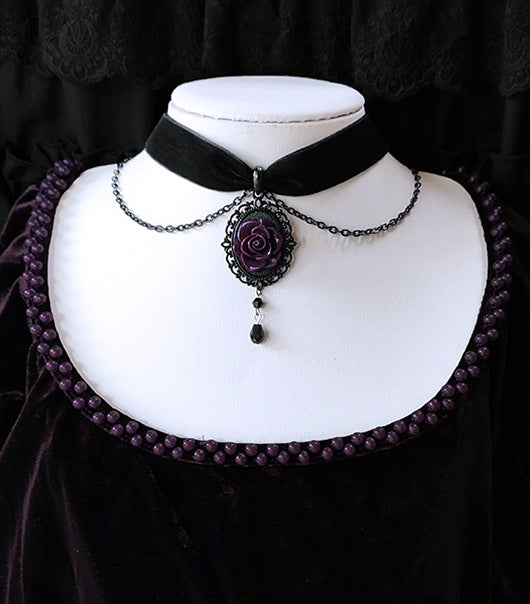 Wholesale Gothic Dark Rose Necklace Personality Collar Halloween Gothic Necklace